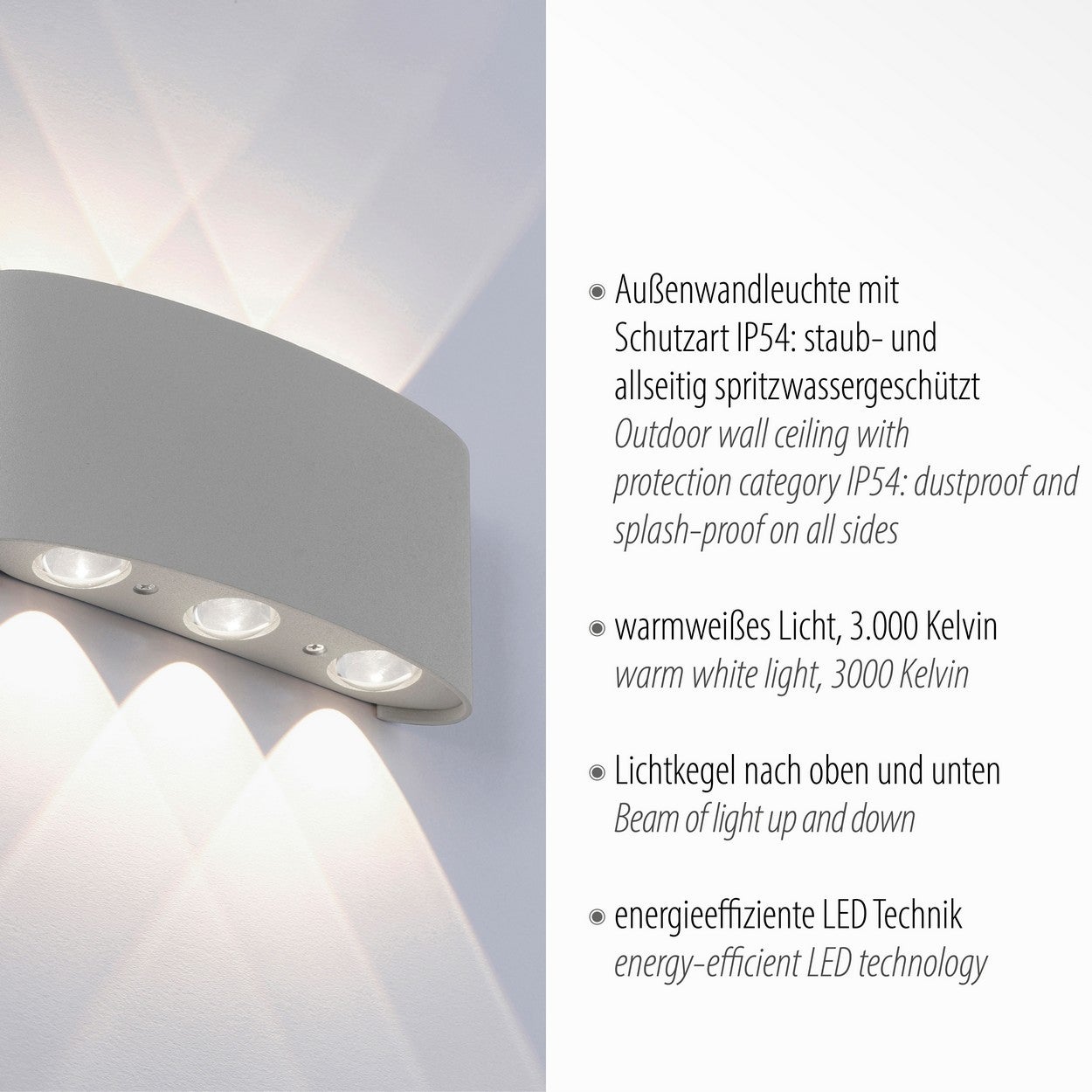 Kinkiet zewnętrzny CARLO LED 5W Ciepła biel 510lm srebrny wym: 8x17x4 cm IP54 Paul Neuhaus - 4