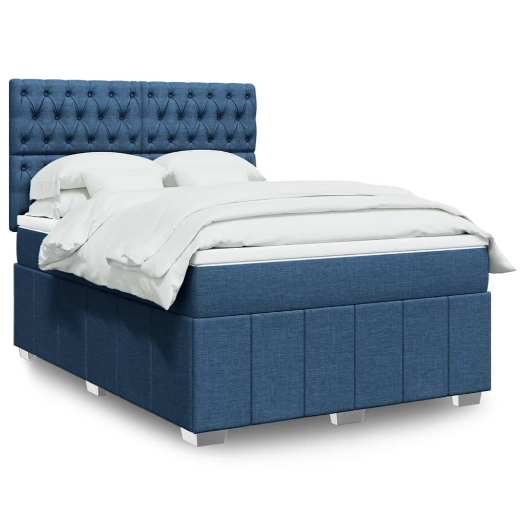 Sommier à lattes de lit avec matelas Bleu 160x200 cm Tissu — COMFORTXL - 2