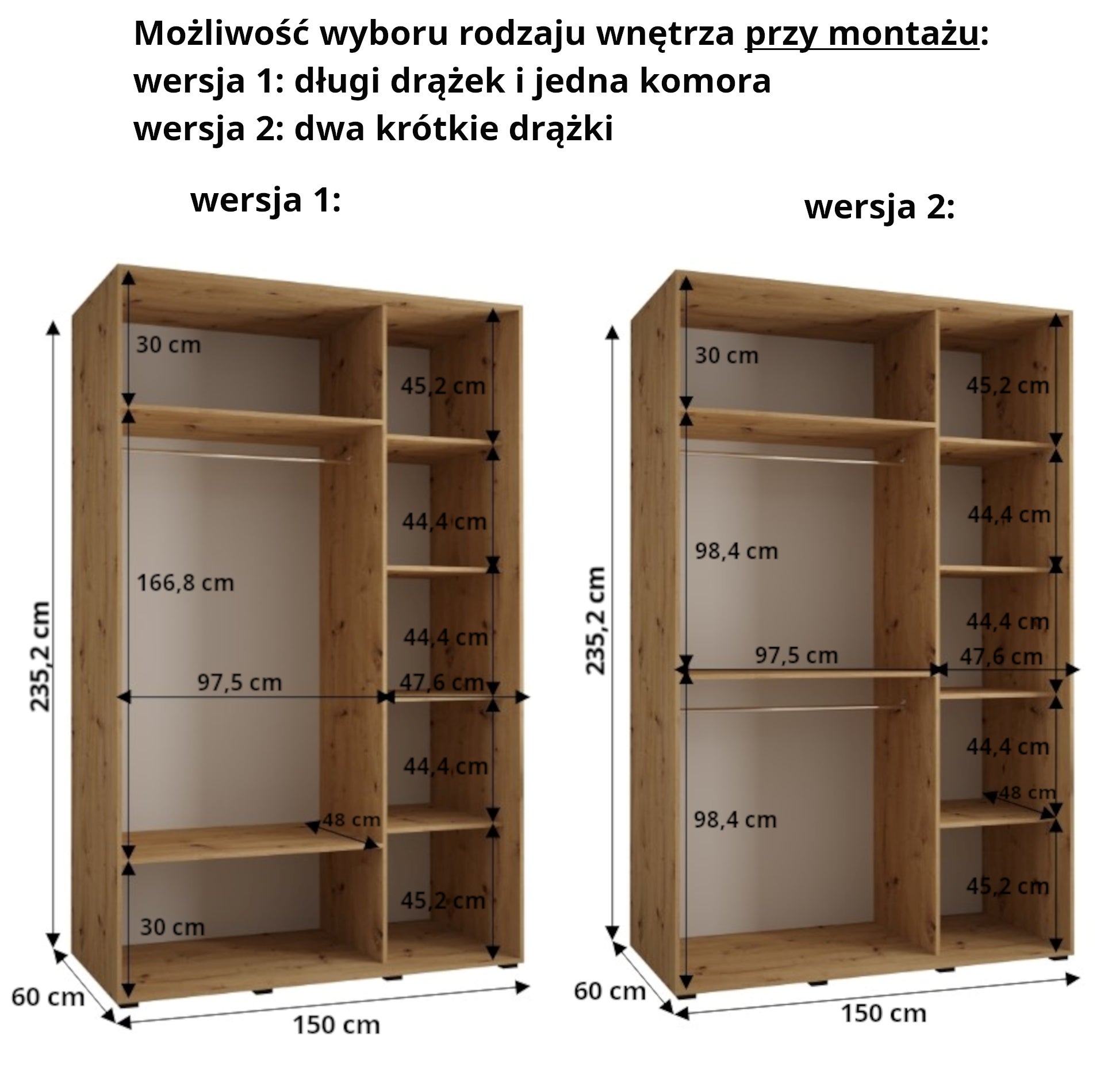Szafa przesuwna z lustrem wysoka Davos 13 150 x 60 x 235,2 cm biały + czarny + u. srebrny - Abiks Meble - 5