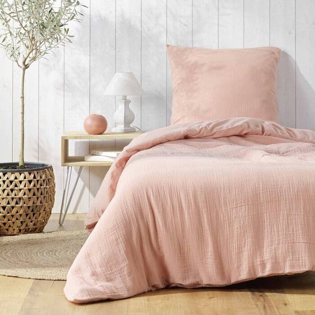 Parure de lit 140 x 200 cm double gaze coton uni 57 fils Angelia Rose