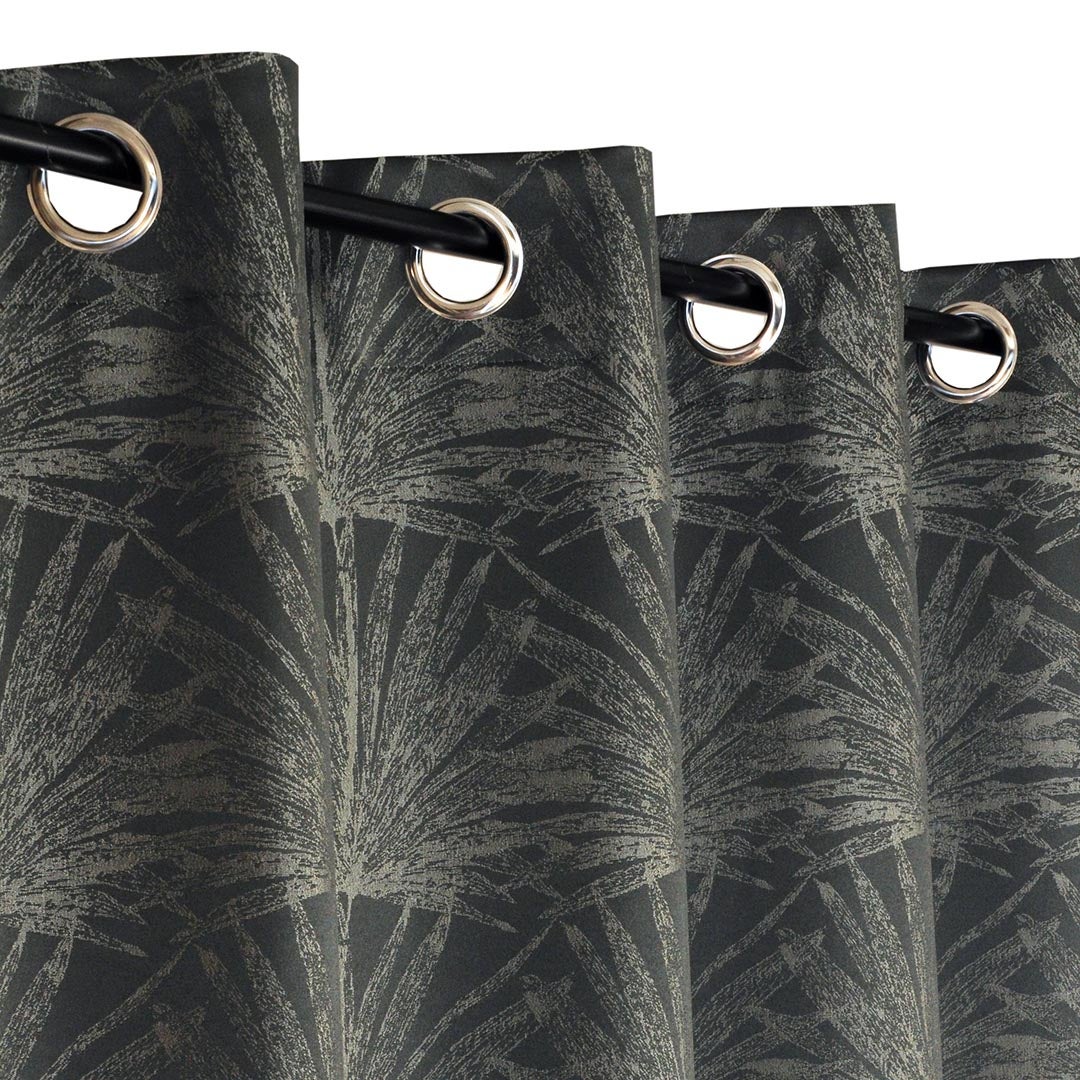 Rideau Jacquard Végétal Atout Ciel à Œillets 140x240cm Beige - Prêt à Poser