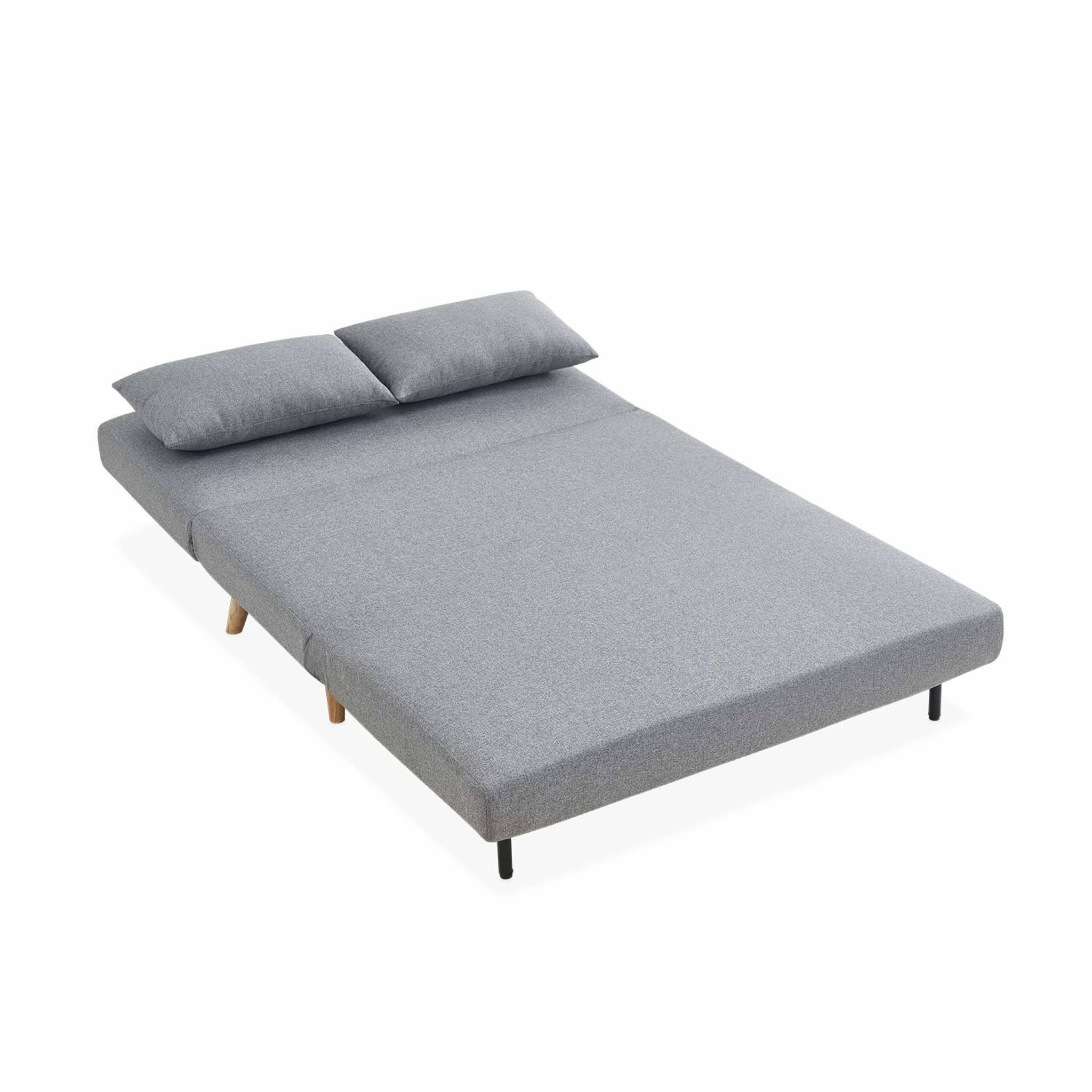 Canapé convertible en tissu - Guesta - 2 places scandinave. pieds bois foncé. gris clair. banquette. dossier inclinable - 7
