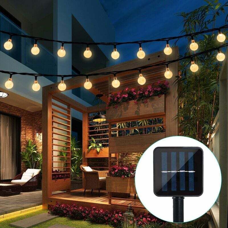 Ghirlandă solară cu cristale, 6,5 m, 30 LED-uri, impermeabilă, cu 8 moduri, pentru grădină/petrecere/exterior