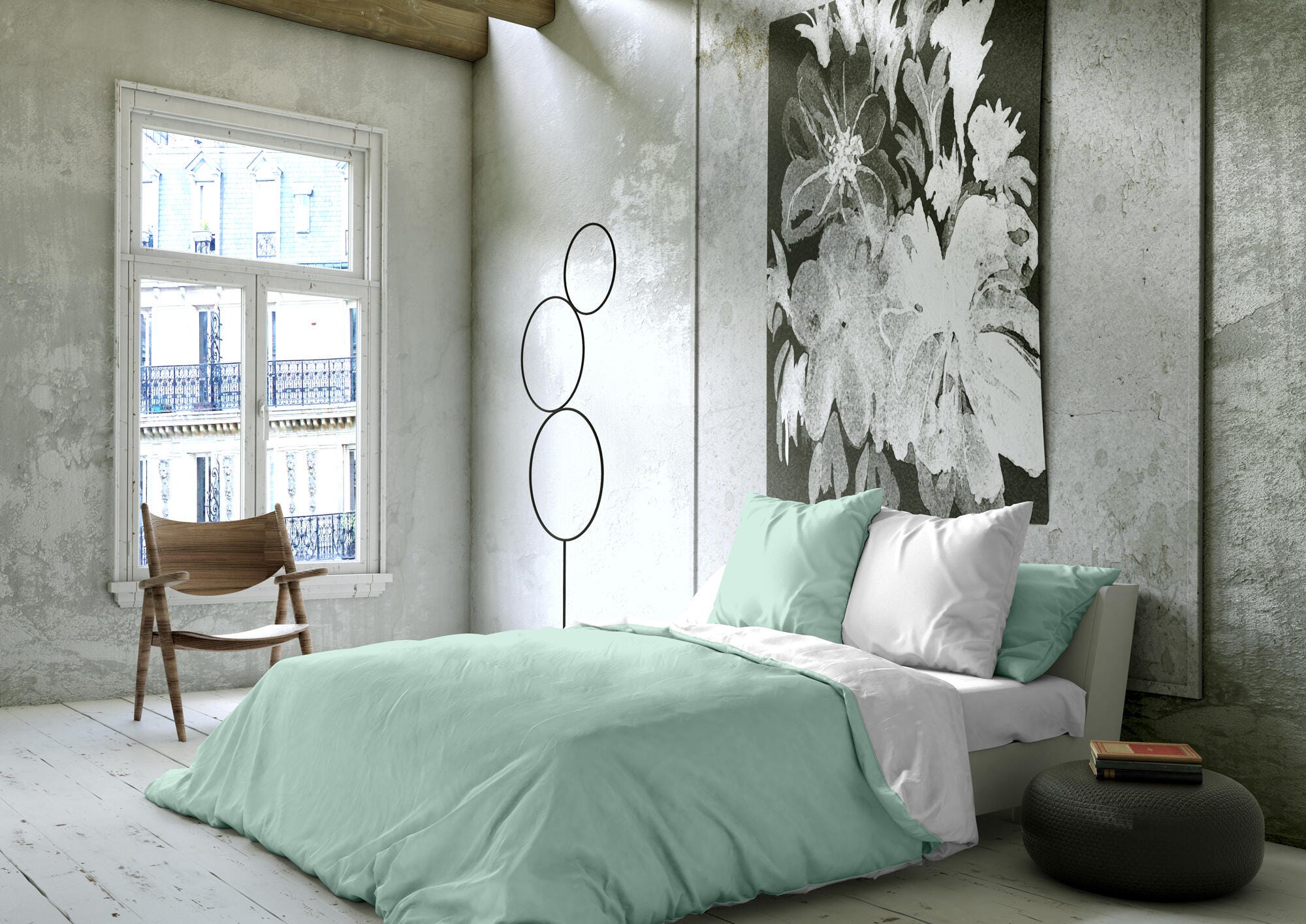 Housse de couette réversible verte/blanche 220x220 cm pour lit de 135 cm - 2