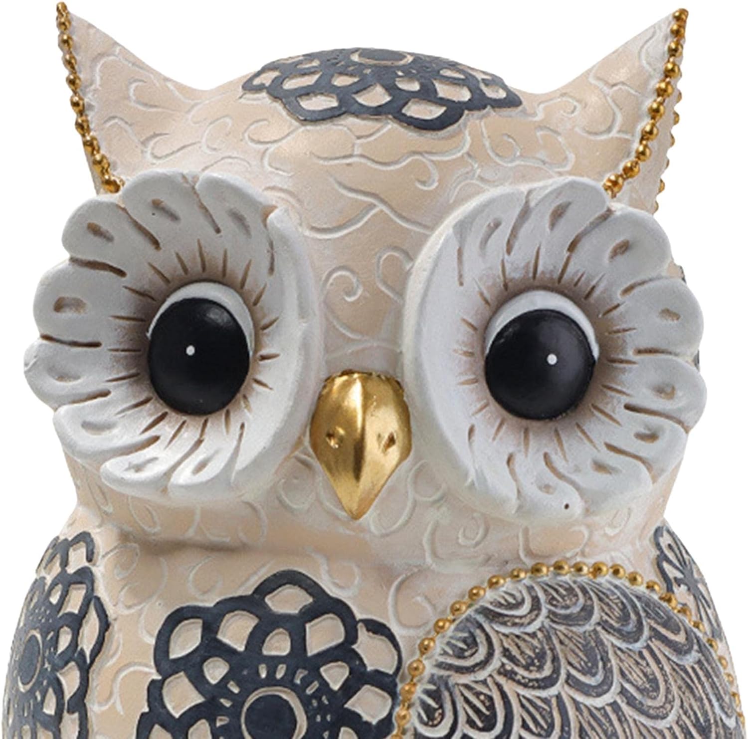 Jy.Cozy Statue de chouette réaliste pour jardin en résine alimentée à l'énergie solaire avec yeux lumineux, montage à ressort, tête oscillante, lumière extérieure pour décoration de porche, patio