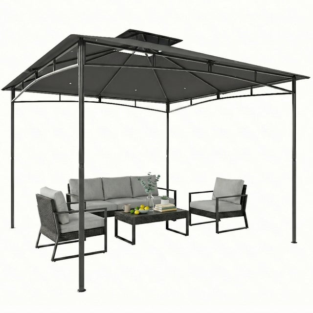 Outsunny Gazebo da Giardino con Doppio Tetto Gazebo da Esterno Struttura in Metallo 3x3 m Grigio Scuro