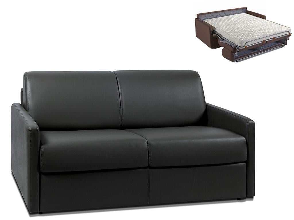 Kanapa 2-osobowa z ekspresowym mechanizmem rozkładania z ekoskóry CALIFE - Kolor: czarny - Miejsce do spania: 120 cm - Materac 14 cm