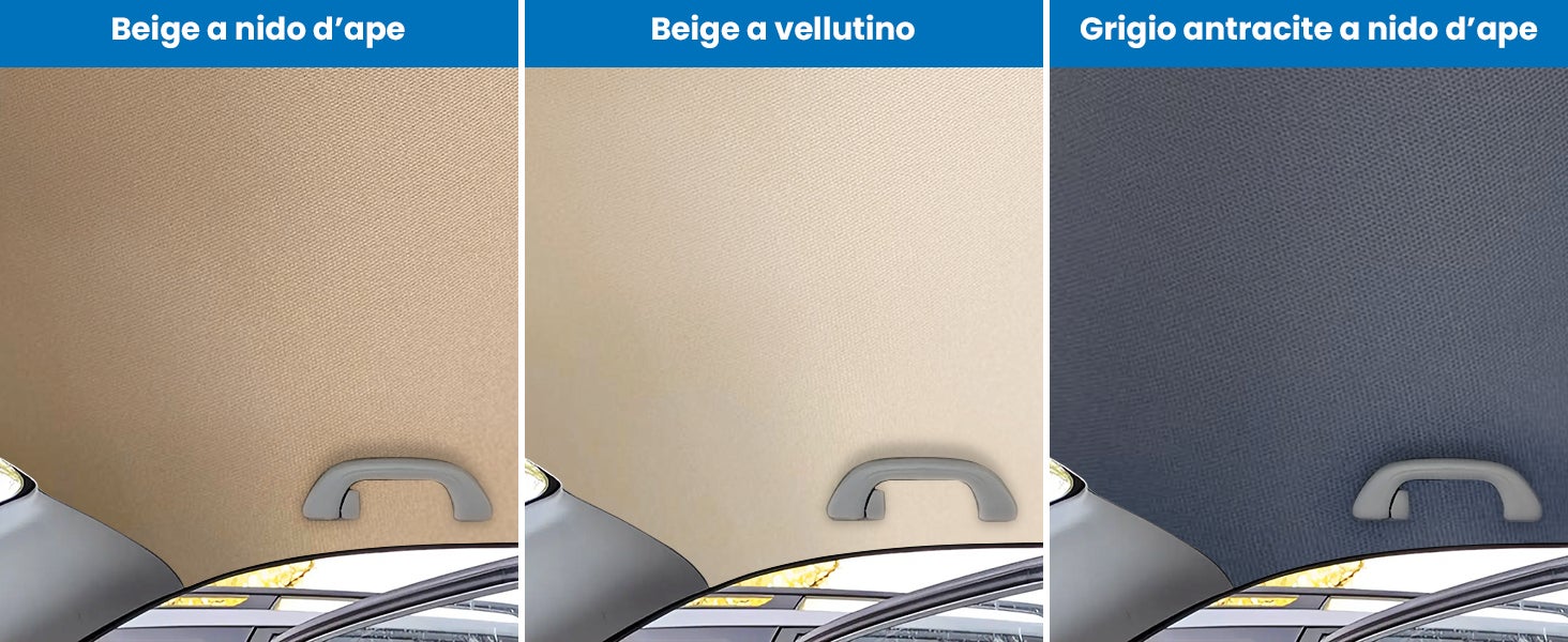 Kit Riparazione Tessuto Cielo Auto - Nido D'ape Beige Senza Colla - Misura 1,50 x 2 m - Adatto anche per Pannelli Portiere e Pantoni - 3