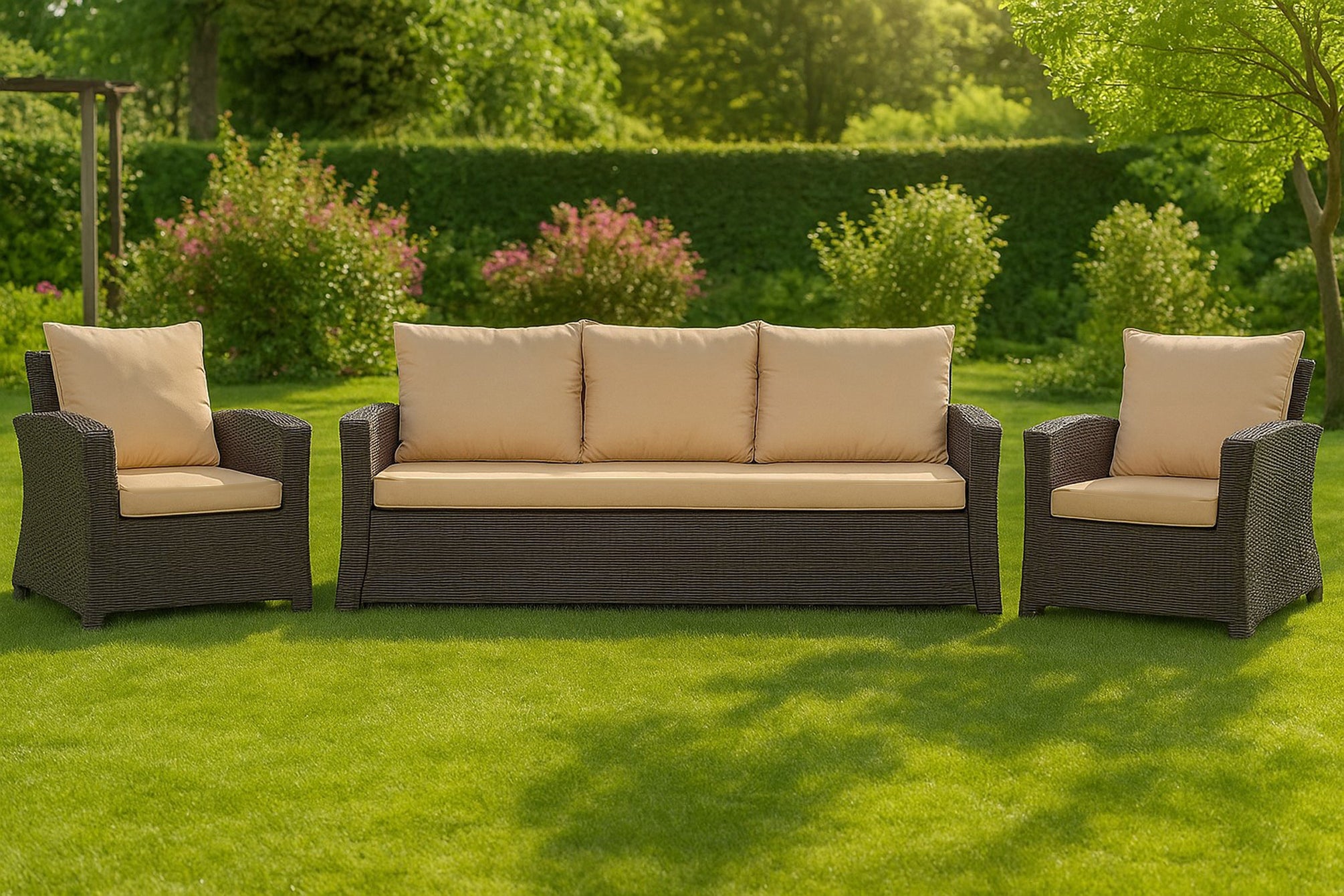Poduszka ogrodowa na sofę rattanową 100x60x50cm poduszka na meble rattanowe beżowa, poduszka na balkon taras, poduszki na meble ogrodowe - 4