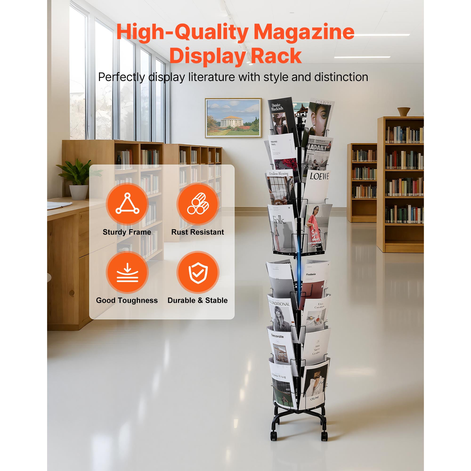 Presentoir rotatif SucceBuy 32 pochettes pour cartes postales et de vœux, ideal pour expositions, bureaux, salons et magasins, equipe de 4 roulettes - 2