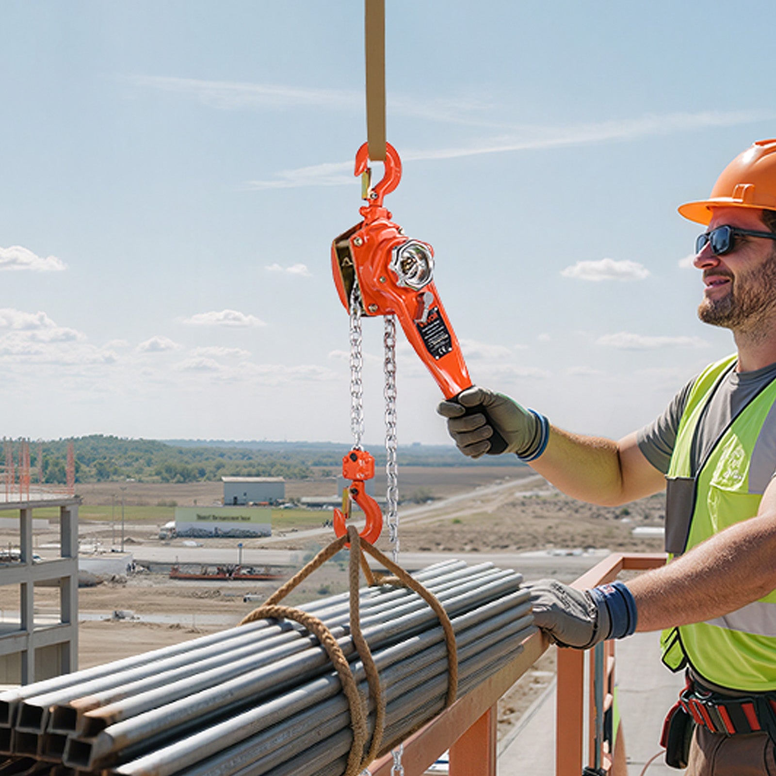 Talha de Corrente Manual com Alavanca VEVOR 0,75 t, Corrente Aço Liga G80 1,5 m, Freio Duplo Catraca, Ganchos 360°, Armazéns Obras Garagens - 7