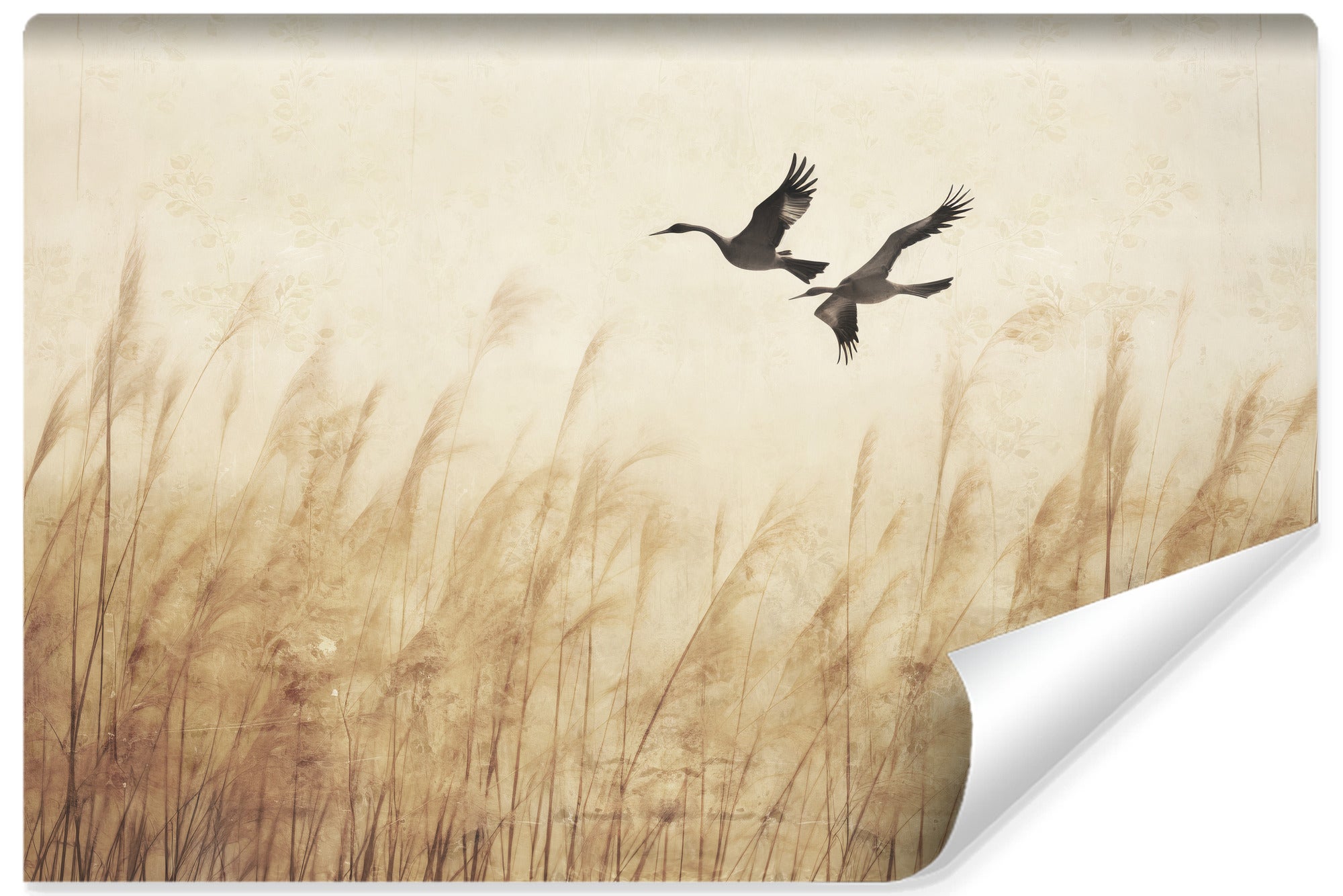 Papel pintado vlieseline foto plantas pájaros estilo retro para habitación 360cm x 240cm