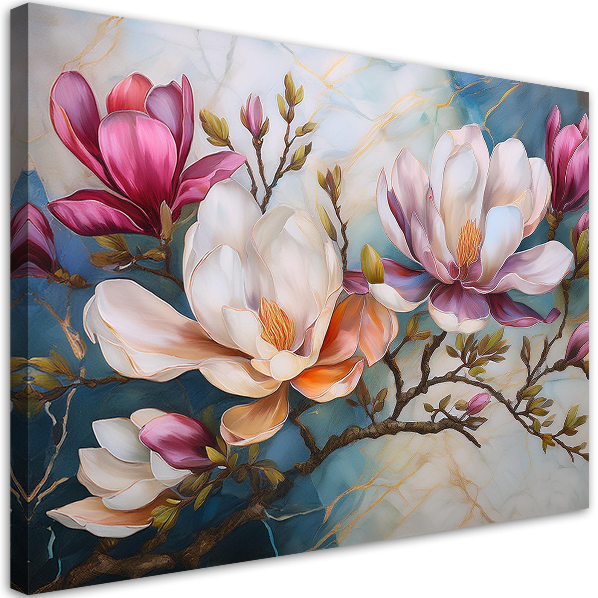 Obraz na płótnie, Magnolie Kolorowe Kwiaty Marmur 60x40