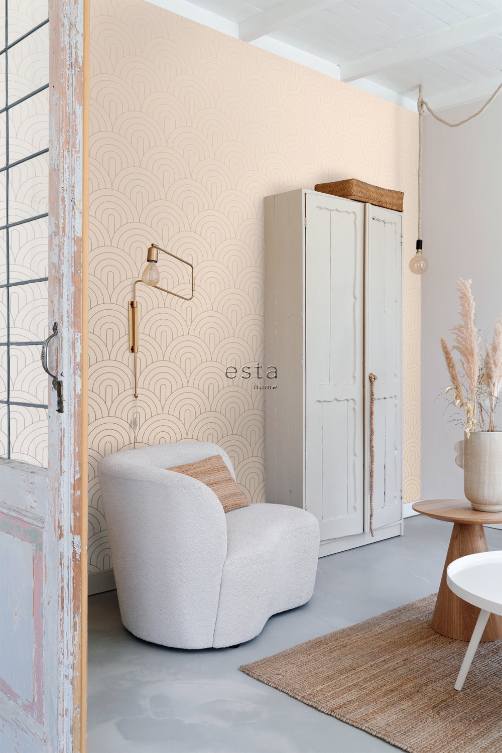 Papel pintado arte deco rosa melocotón claro y oro rosa - 53 cm x 10.05 ...