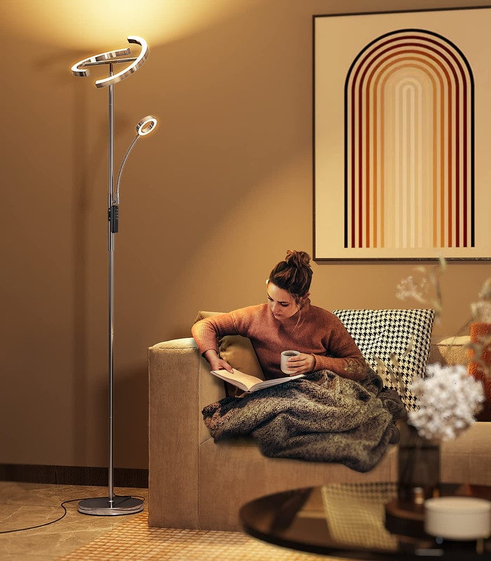Lampadaire LED Anten Dimmable 4 Températures de Couleur 20W+7W Lampe de Lecture Flexible7W Rotatif Avec Adsorption Télécommande Design Moderne Nickel - 3