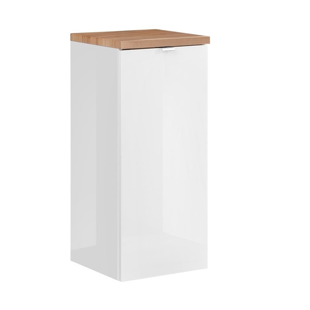 Mueble bajo de baño con cesto para la ropa incluido - Roble artesanal dorado y blanco brillo - L35-H80-P35 - ELENA - 2