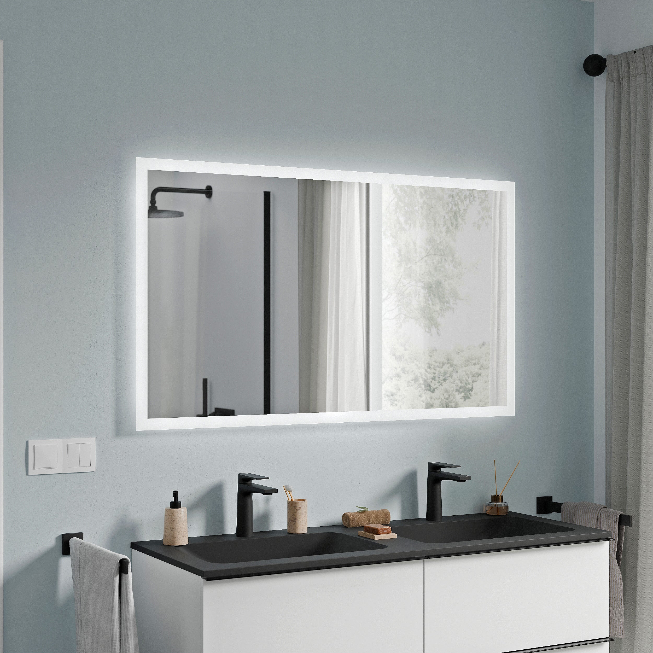 BERNSTEIN - Espejo de baño LED rectangular 70x120cm (AxL) marco blanco ...
