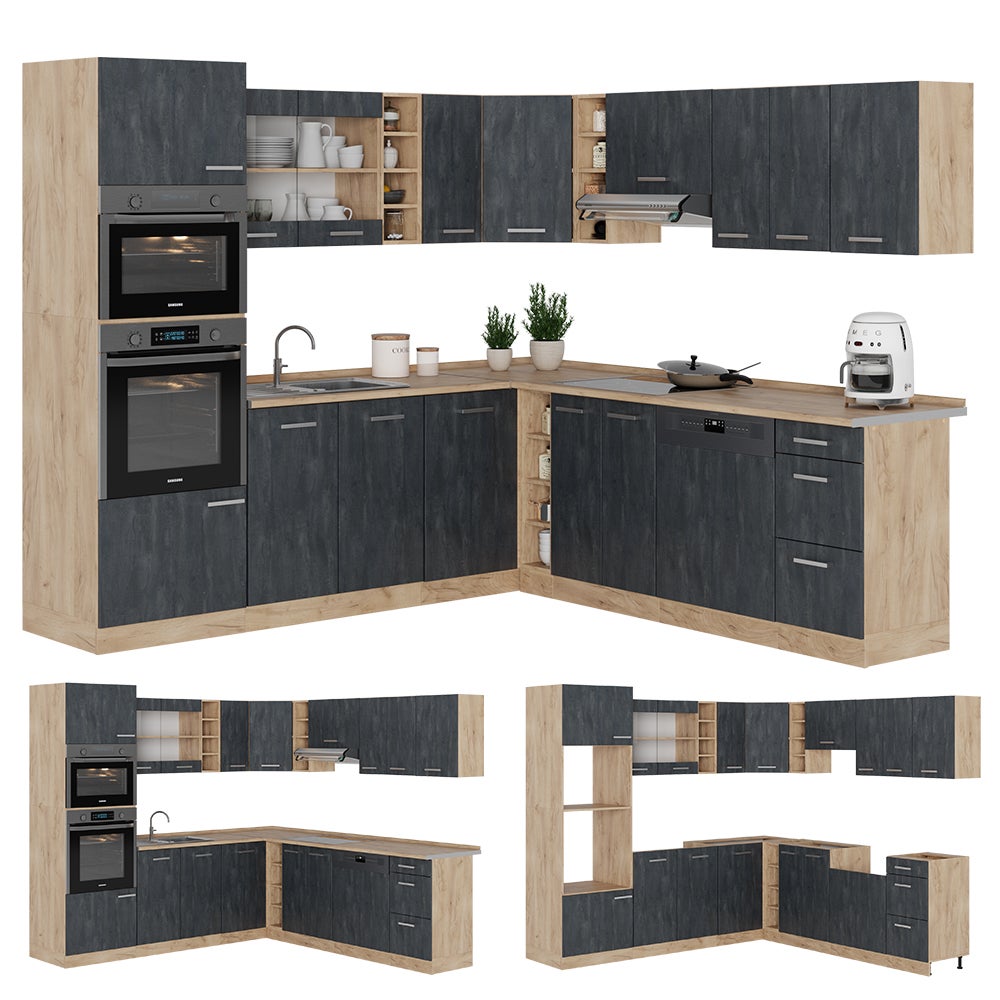 Vicco Cuisine en angle R-Line, Béton noir/Chêne de force doré, 247 x 237 cm PT Chêne - 9