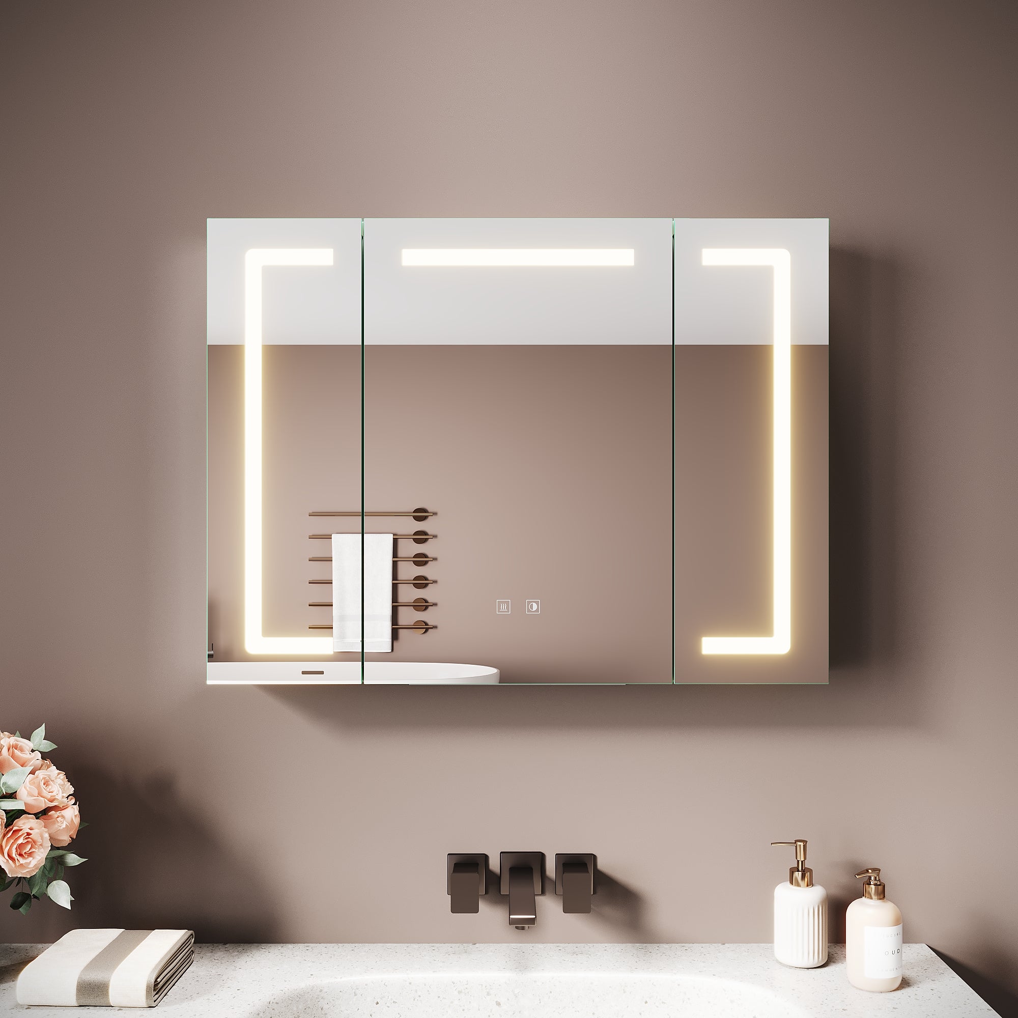 SIRHONA Armoire Miroir Aluminium 3 Portes 80x60x12 5cm 3 Lumi res 