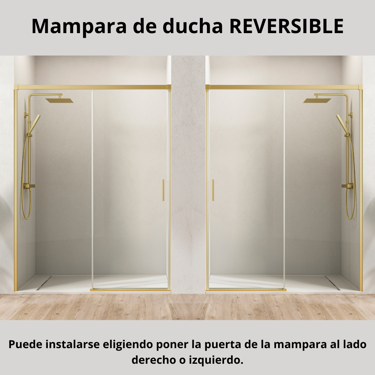 Mampara Ducha Frontal 1 puerta 1 fijo Corredera | Vidrio Templado 6mm Antical Transparente |Perfil Oro 100 cm (Adaptable 95-99cm) - 3