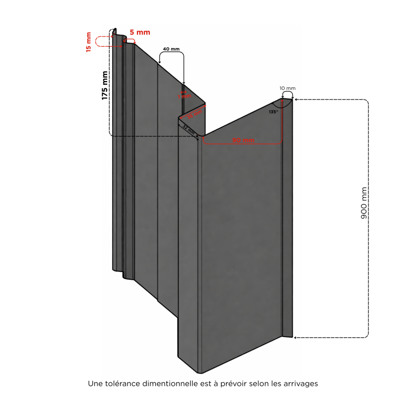 Rive gauche / droite 920 mm pour panneau tuile facile en acier galvanisé laqué mat - Brun rouge mat - 2