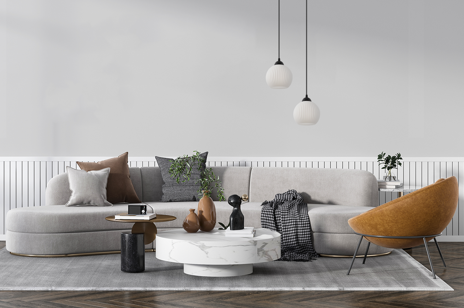 Lampa sufitowa wisząca Riffle loft 1xE27 klosz kula czarna/biała Light Home LH - 3