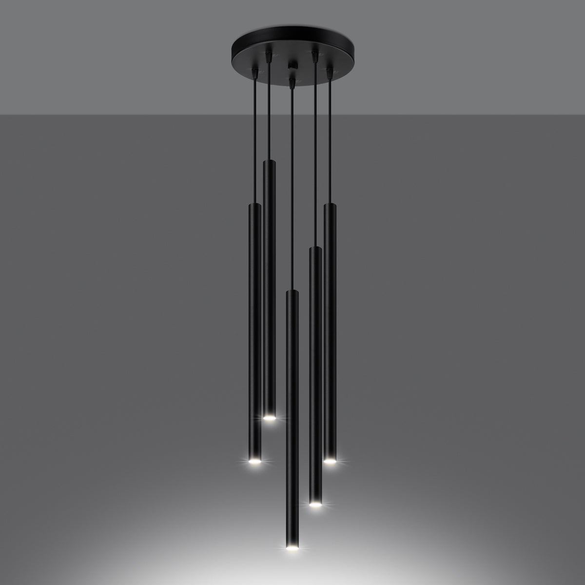 Lampa wisząca BRILL 5P czarna LED 3000K - 25x25x110cm Sollux