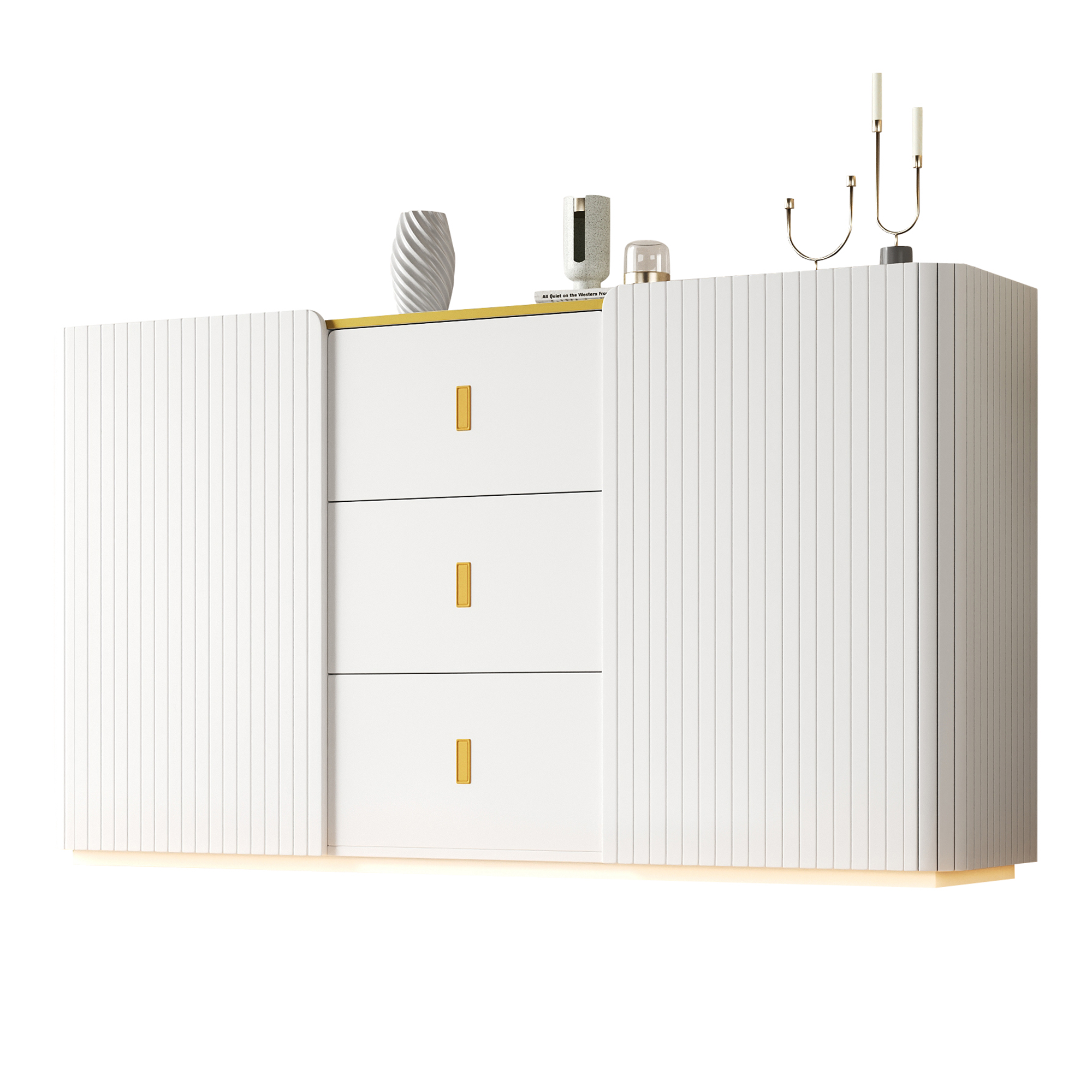 Armoire LED 150cm Multifonction 2 Portes 2 Tiroirs Éclairage LED ...