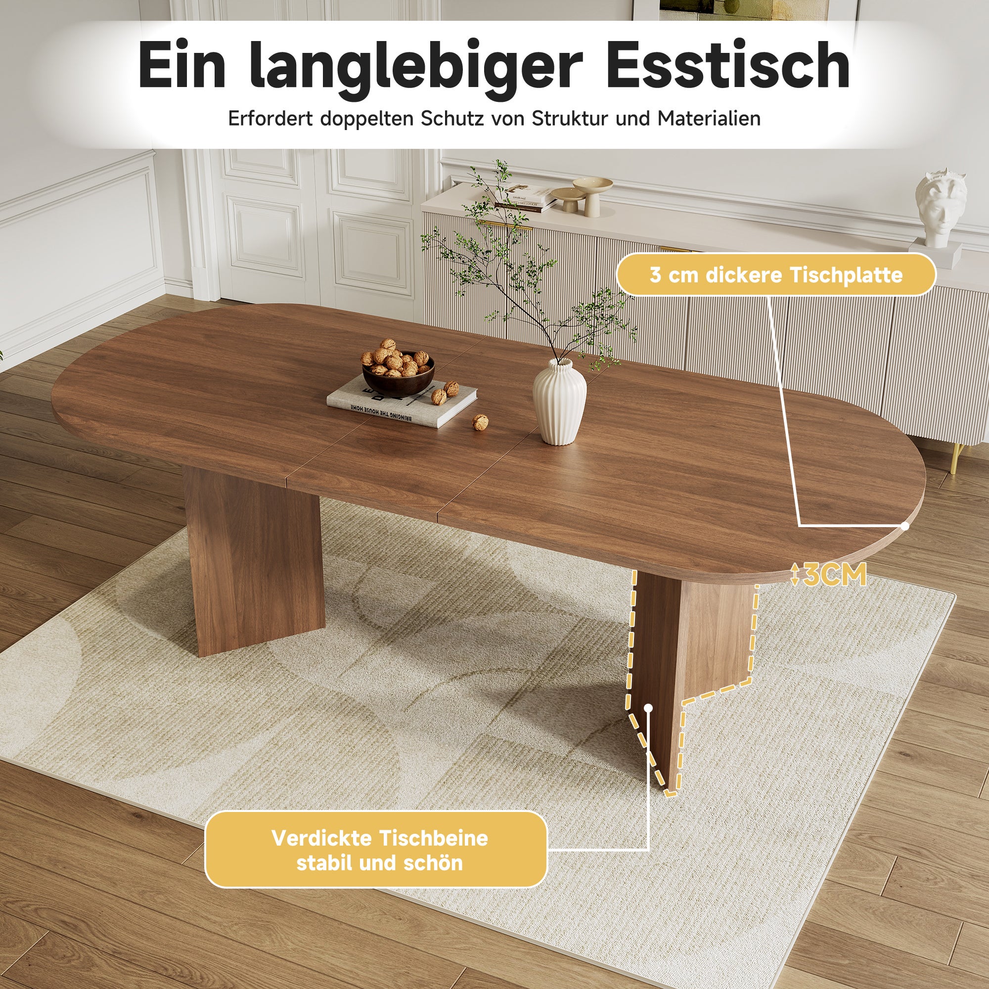 Table à manger extensible pour 4 à 6 couverts - 120/160 x 80 x 75.5 cm - MDF - Noyer - 4