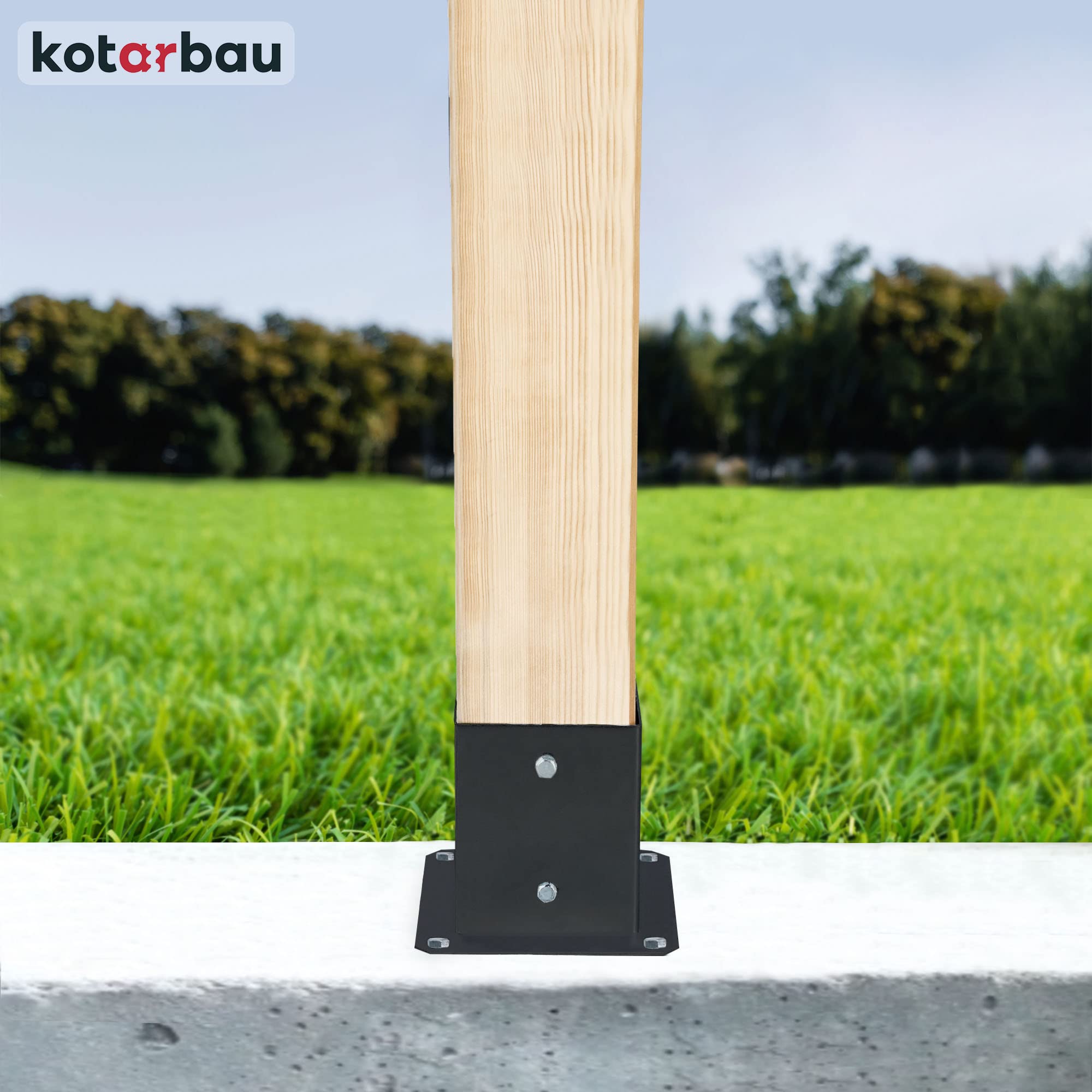 Support Poteau Bois - Acier Revêtu par Poudre - 140 x 140 mm - Noir - Pied de Poteau - Fixation Robuste - Résistant à la Corrosion KOTARBAU - 3