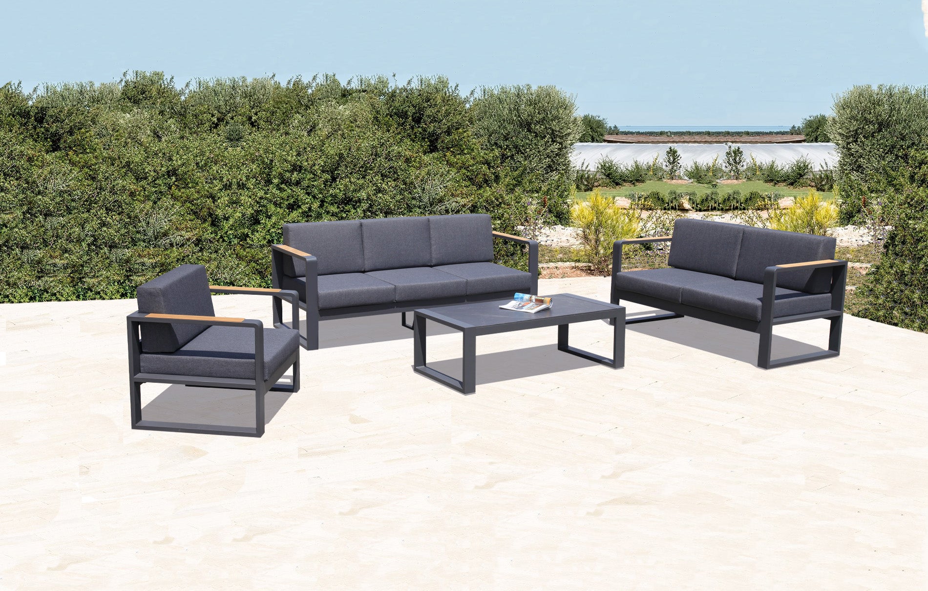 Table basse en aluminium avec plateau en pierre, 120x60x40,5 anthracite - 4