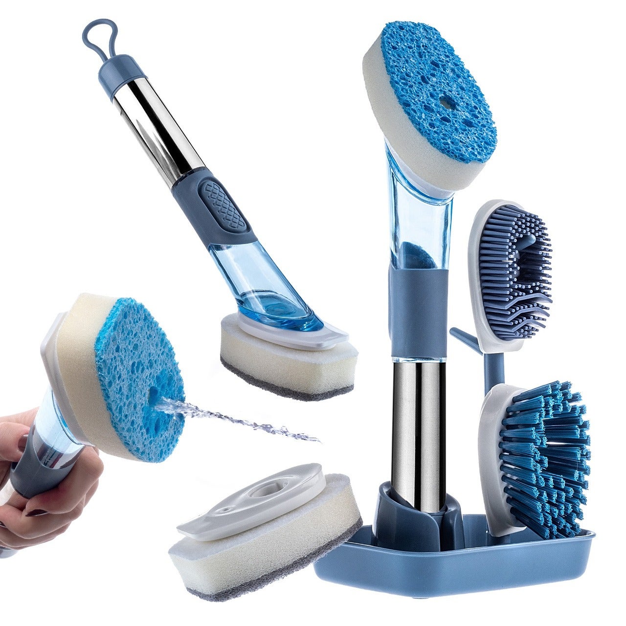 Set Spazzole Ecologiche Per Piatti - 4 Spazzole In Bambù Con Testine Ricambio Naturali Senza Plastica - Foto 3