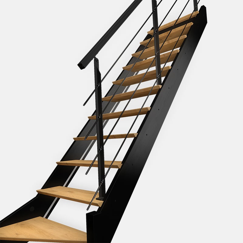 Escalier bois quart-tournant droit noir avec garde-corps à LED intégrées, Diverso KORDO - 3