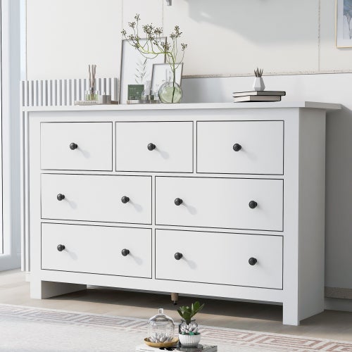 Commode 152x40x88.5 cm avec 7 tiroirs, espace de rangement, en MDF, couleur blanche - 8