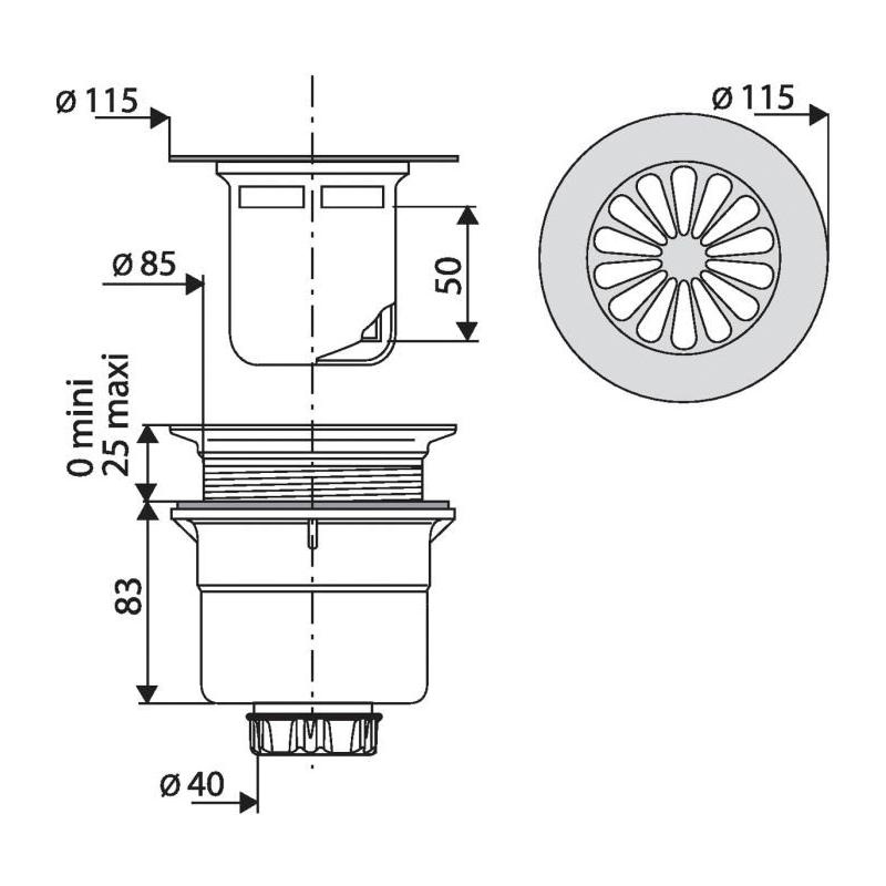 Bonde verticale VALENTIN pour receveurs de douche - 2