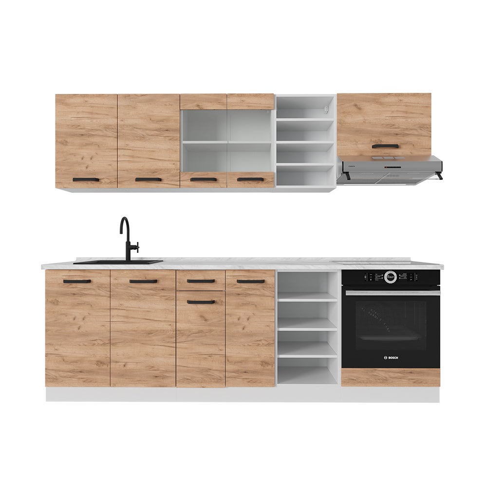 Vicco Zabudowa kuchenna R-Line, Gold power dąb/biały, 240 cm BP Antracyt