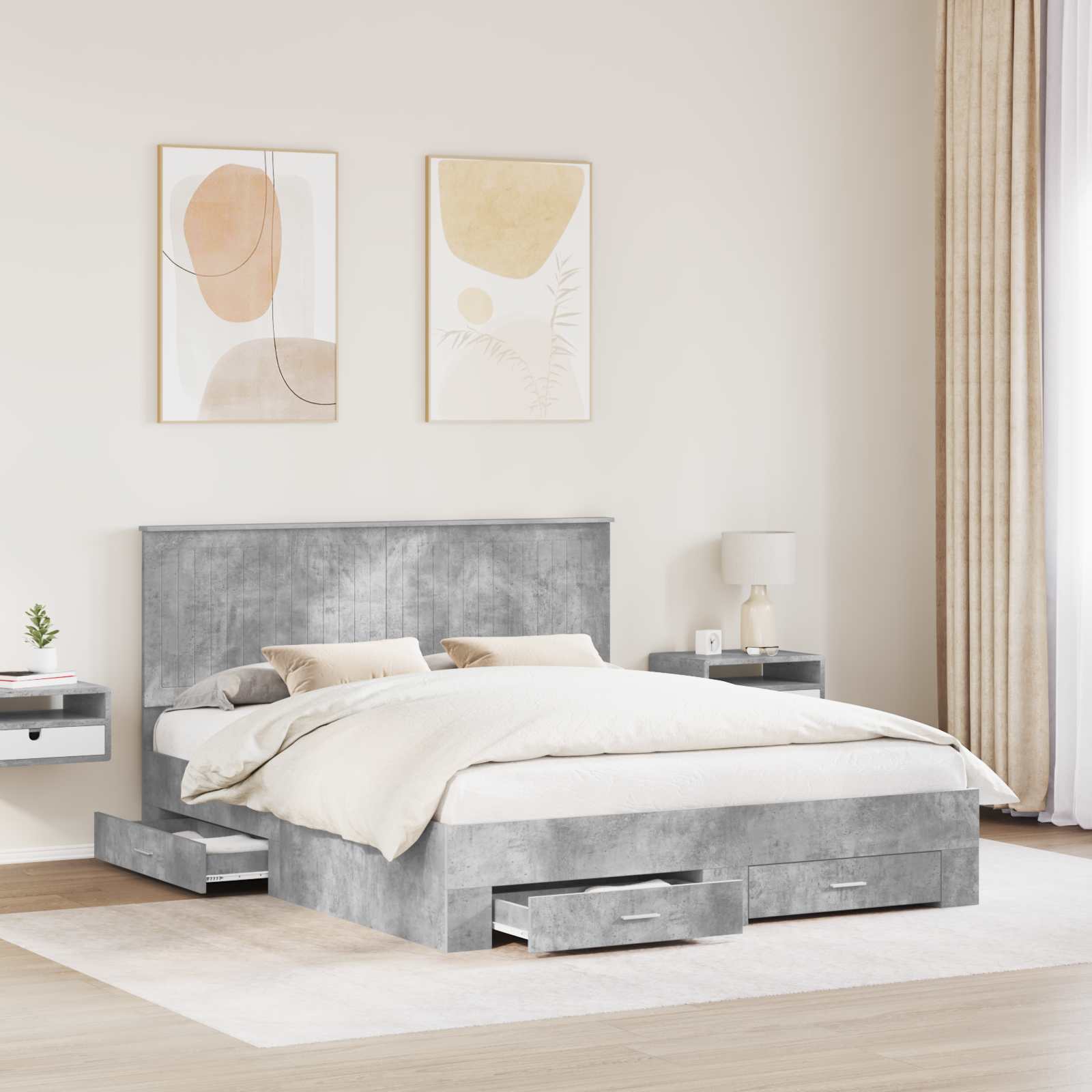 Cadre de lit gris béton 160 x 200 cm panneau de bois - 3