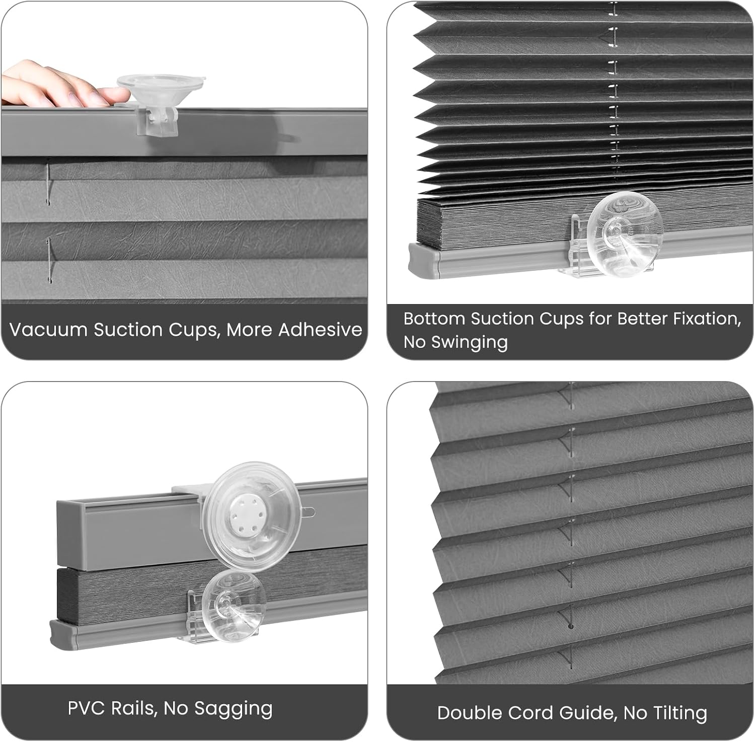 WOLTU Store Plissé sans Perçage，50x130 cm， Store Occlutant avec Ventouses sous Vide, Gris - 3