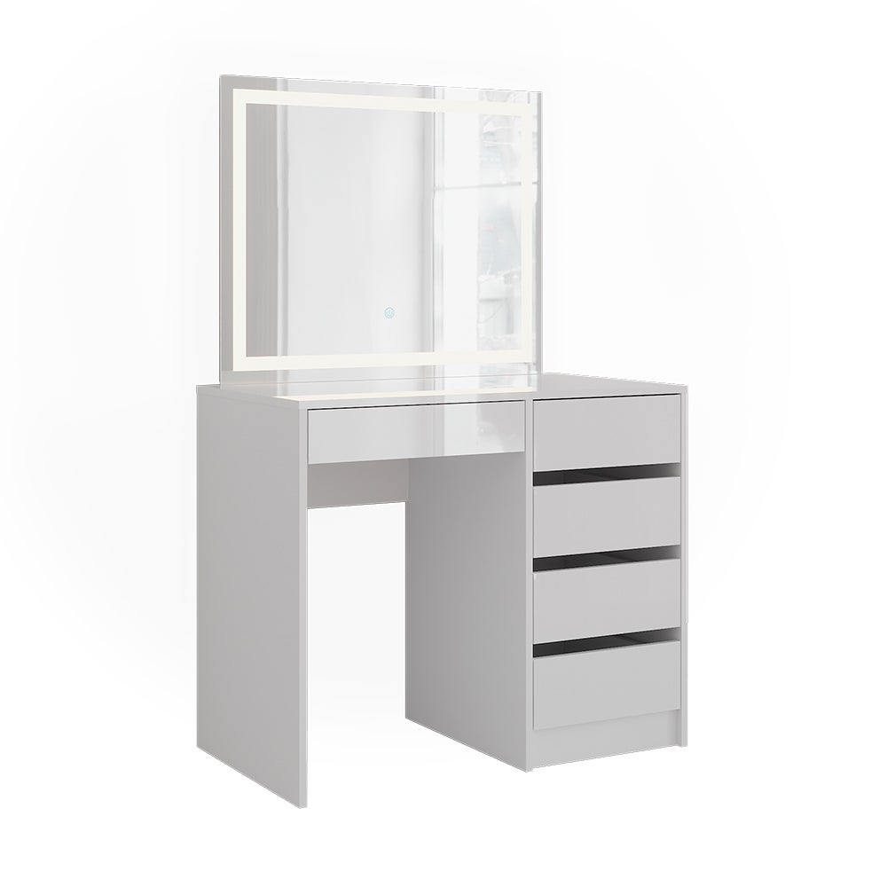 Vicco Stół toaletowy Sherry, Biały/biały wysoki połysk, 89.8 cm z lustrem LED