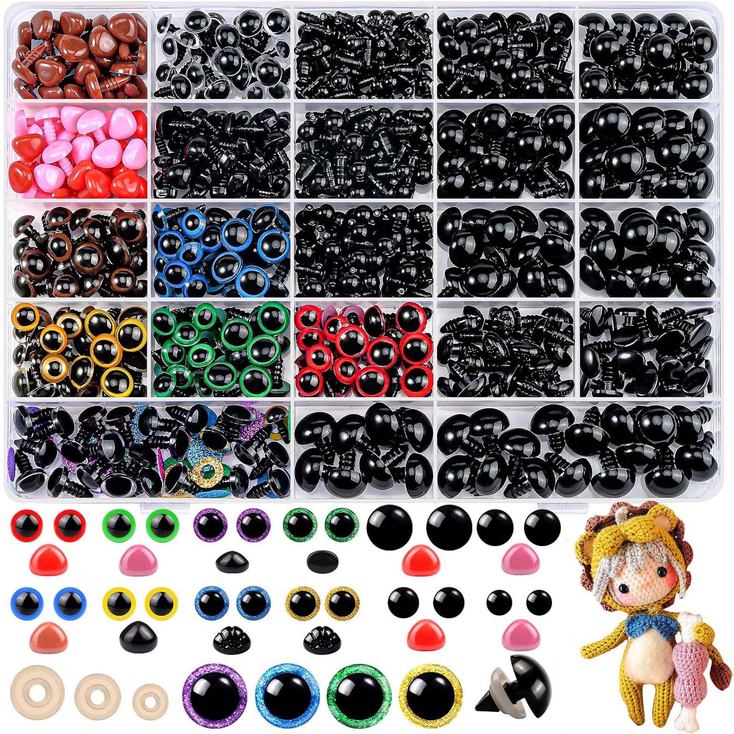 Tadipri Lot De 560 Yeux Et Nez De Sécurité Colorés Avec Rondelles - Tailles 6-14 Mm - Parfait Pour Peluches Et Amigurumi