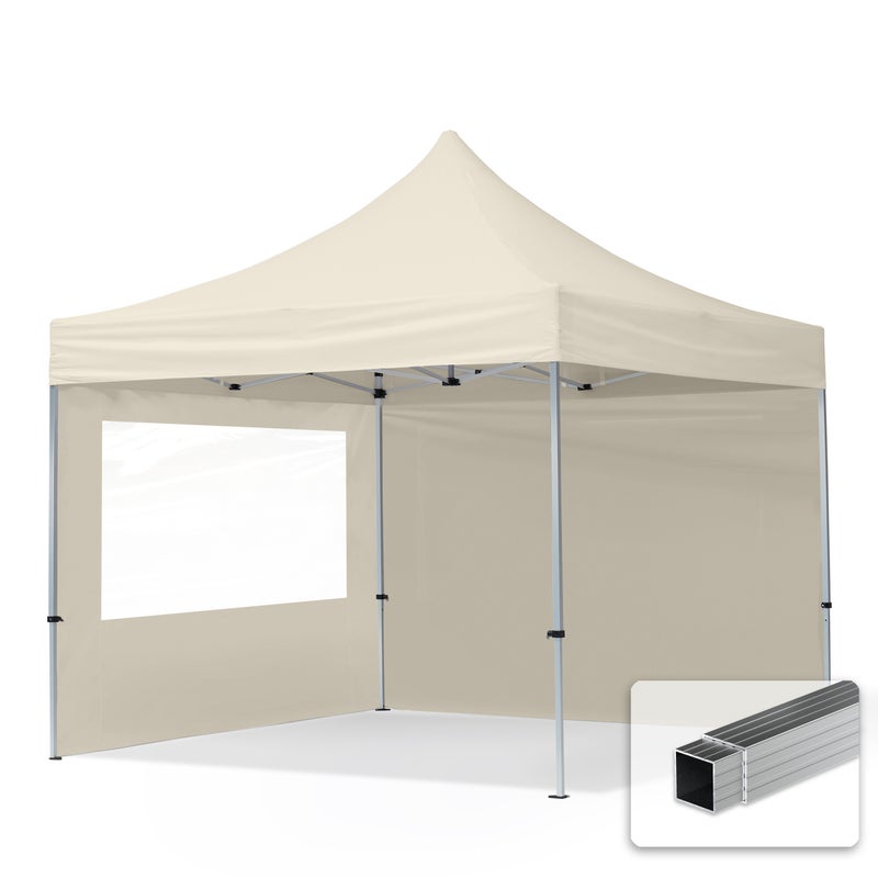 3x3 m Namiot Ekspresowy, ECONOMY Alu 32mm, ze ścianami bocznymi, okna panoramiczne, kremowy