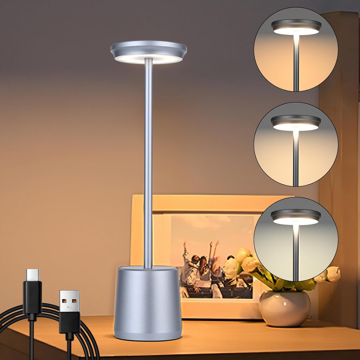 Bezprzewodowa lampa stołowa możliwością ładowania ściemniania kolorami bezprzewodowa lampa stołowa odpowiednia szafki nocnej jadalni biura mAh szara