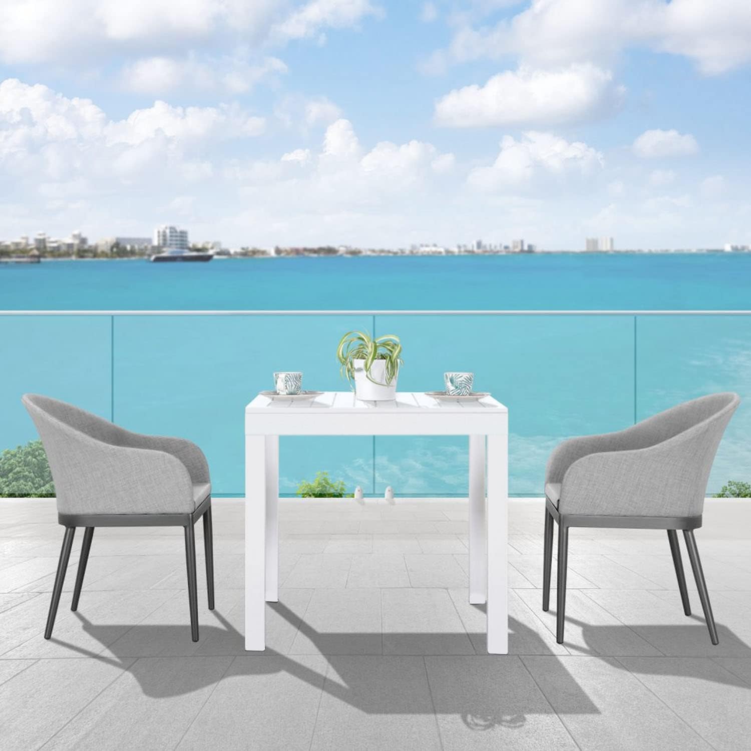 Table carrée 80x80 cm en résine blanche avec effet lattes de bois Bali - 2