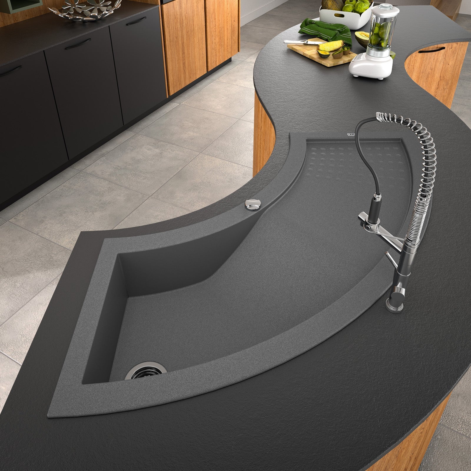Évier cuisine d'angle 1 bac TWIST CAREA en Minéral 155 x 50 cm Blanc - 2