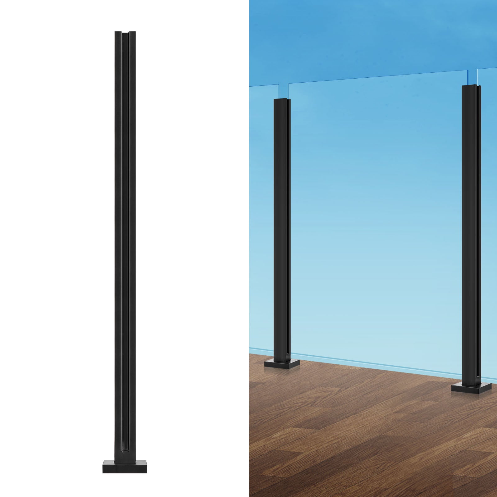 Zacisk do szkła 41,34" H Wspornik balustradowy do szkła 0,39"-0,47" czarny VEVOR
