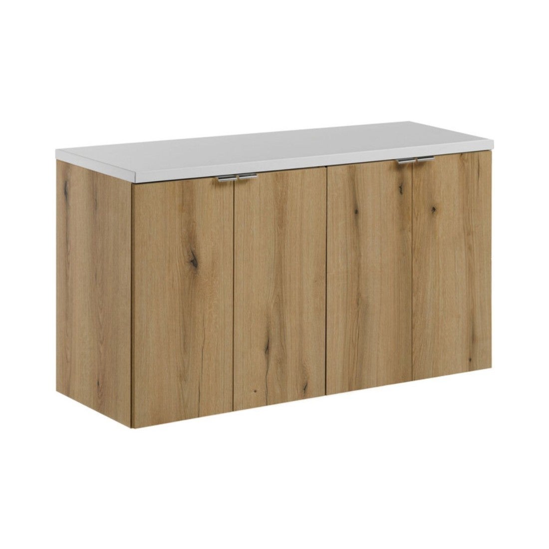 Conjunto de baño suspendido vano acabado en roble y blanco 100cm: muebles bajo lavabo con armarios + encimera para lavabo