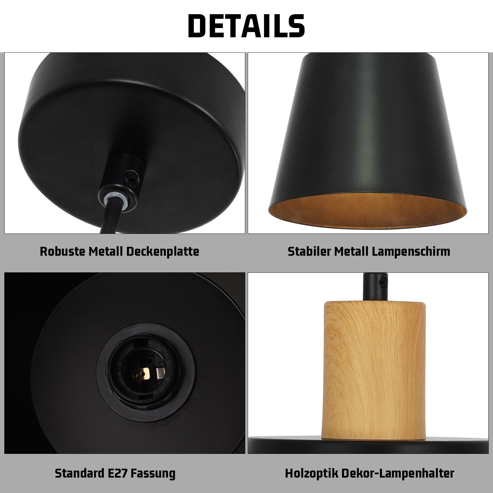 ZMH Lámpara colgante de comedor 1 llama 2 x Lámpara colgante industrial de metal negro - 4