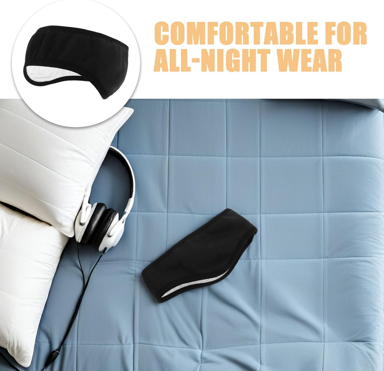 Cache Oreille Insonorisant Dormir en Coton Doux, Bandeau Antibruit Nuit Confortable et Antidérapant, pour Bureau et Espaces Partagés, 2pcs Noir - 6