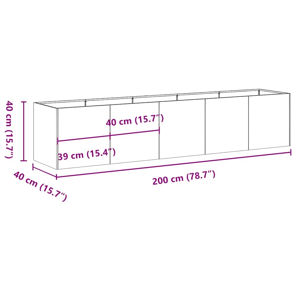 Jardinière rouillé 200x40x40 cm acier inoxydable vidaXL - 3