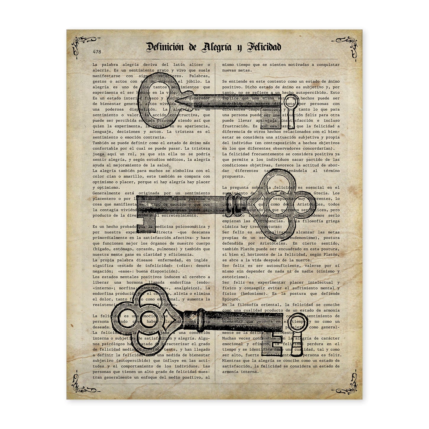Affiches D'objets Vintage. Clés Vintage Avec Des Images D'objets Et D'instruments Vintage, Avec Des Définitions En Espagnol. Cadre Noir A4 - 2